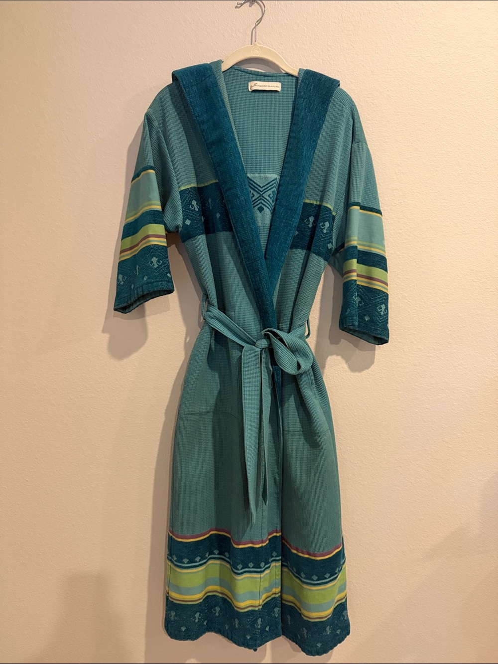 Women's Teal Patterned Waffle Robe with Belt